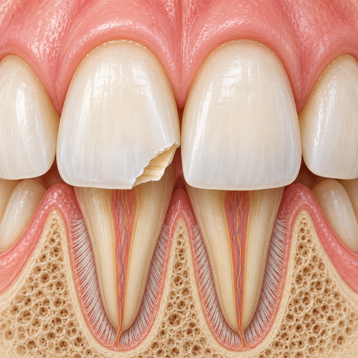Clinical illustration of chipped tooth