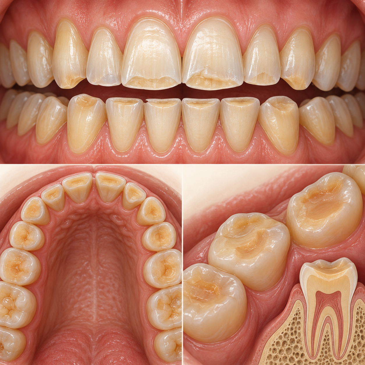 Clinical illustration of enamel erosion and tooth wear