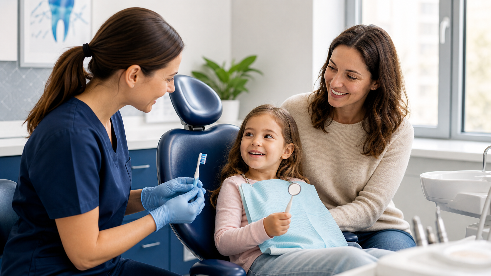 Gentle pediatric dental visit with a parent nearby